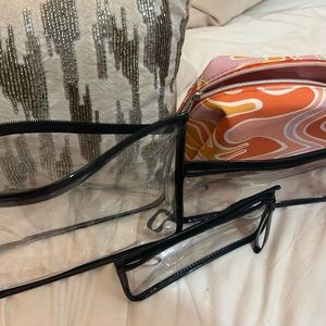 Mac cosmetics bags set of three clear and an unused macys makeup bag